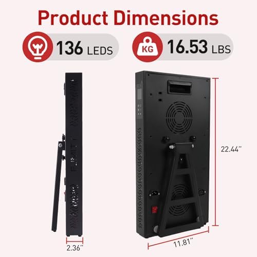 Red Light Therapy,Dual Chip Clinical Grade LED Device with LCD Display Timer Near-Infrared Light 630nm 660nm 810nm 830nm 850nm,Ideal for Face,Body,Pain Relief,Skin Health (Black, 136) - Image 5
