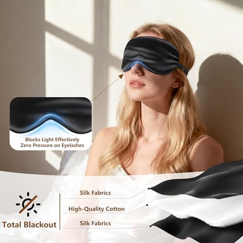 Sleep Mask Silk Eye Mask for Men Sleeping Mask, Adjustable Elastic Strap for Night Shading Sleep Mask, Soft and Comfortable for Both Men and Women (Black, 2 Packs) - Image 3
