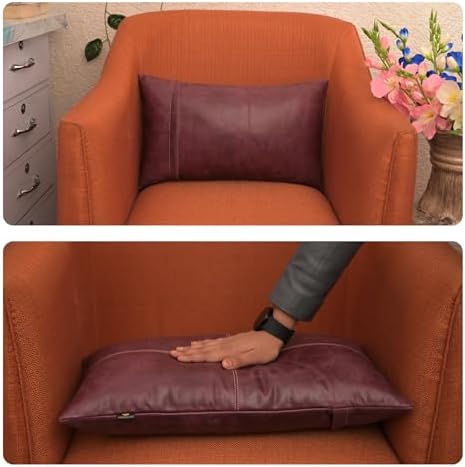 LL LEATHER LOVERS 100% Lambskin Leather Pillow Cover - Sofa Cushion Case - Decorative Throw Covers for Living Room & Bedroom, Pink Maroon Plain Pack of 1-14X22 Inch - Image 6