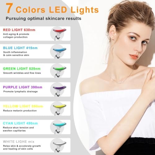 Facial Beauty Device, Face Massager Tool for Skin Care, Based on Triple Action LED, Thermal, and Vibration Technologies, Red and Blue LED Light, 7 Color Led Face and Neck Massager for Home Use - Image 3