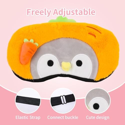 PERFECTSIGHT Sleep Eye Masks, Cute Sleep Eye Cover Lightweight Adjustable Eyeshade Mask Cover for Women Men Sleep Travel Nap, Carrot Penguin - Image 2