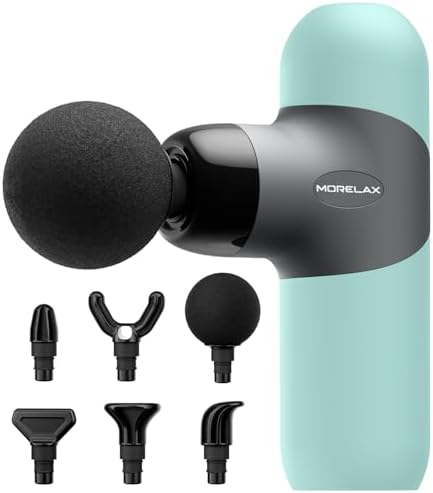 Morelax Mini Massage Gun Portable Deep Tissue Muscle Percussion Massager, Electric Handheld Sport Massager with 6 Massage Heads 4 Speed, Best Gift (Blue) by Morelax