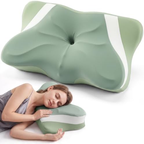 Sweetcrispy Queen Cervical Pillow for Neck and Shoulder - Ergonomic Memory Foam Pillows, Contour Side Sleeper for Adults, Cooling Orthopedic Neck Support for Back Stomach Sleepers, Green by Sweetcrispy
