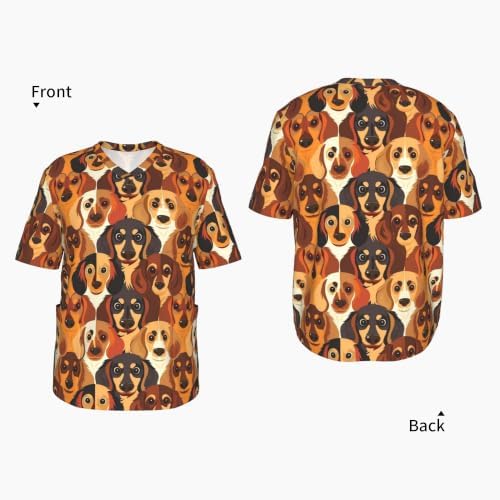 Men's Scrub Top,V-Neck Spill Wrinkle Resistant,3 Pockets-Funny Dachshund (4) - Image 4