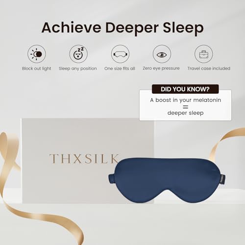 THXSILK Sleep Mask 100% 25 Momme Pure Mulberry Silk Super Smooth Cooling Sleep Eye Mask Blackout for Women/Man/Kids, Eye Cover with Wide Head Strap for Good Night Sleep, Navy Blue - Image 3