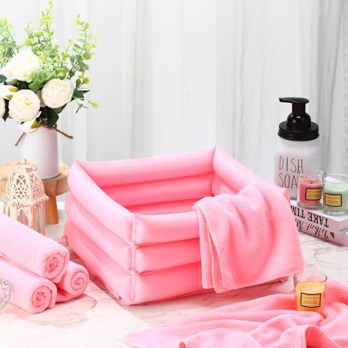 FillTouch 12 Pcs Foot Spa Kit for Girls Kids 12.5''x12.5''x8.3'' Foot Care Bath and 12''x28'' Hand Towels Washbasin Salon Towels Portable for Sleepover Spa Swim Birthday Party Supplies(Light Pink) - Image 5