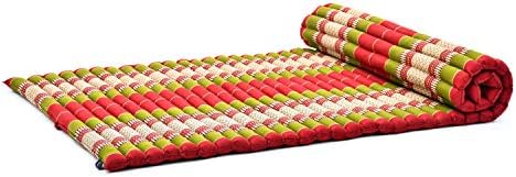 Leewadee - Kapok Roll Mat – Handcrafted Folding Sleep & Relaxation Mattress from Thailand, Ideal as Guest Bed, Camping Mat, Yoga Mat or Traditional Futon, 75 x 39 inches, Green Red by Leewadee