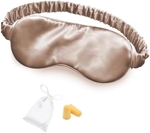 Silk Sleep Mask Eye Mask Blindfold with Double Layer Silk Filling and Elastic Strap for Full Night's Sleep, Travel and Nap, Soft Eye Cover Eyeshade with Luxury Bag and Ear Plugs by OLESILK (Camel) by OLESILK