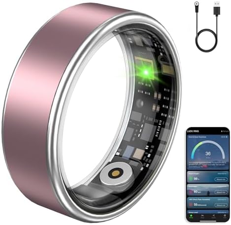 Smart Ring Fitness Tracker Ring for Women & Men, Sleep/Step/Blood Oxygen/Heart Rate Monitor, Long-Lasting Battery Sleep Ring, No Subscription Fee, Compatible with iPhone & Android (Matte Pink, 10) by Unknown