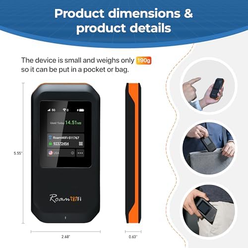 RoamWiFi 5G Mobile Hotspot WiFi6-4nm Chip | 10GB US/CA/MX + 1GB Global Internet Data (170+ Countries) | High-Speed for 16 Devices | 5000mAh Battery, 20H Standby, USB3.1, No SIM Needed Travel Wi-Fi - Image 3