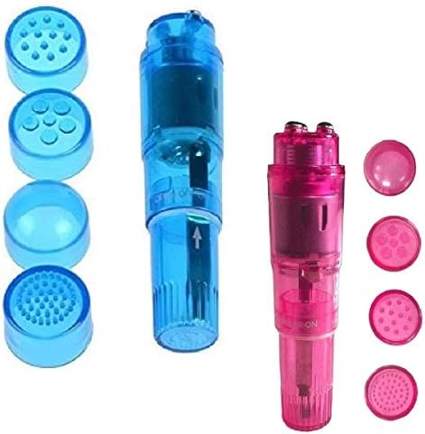 Mini Handheld Massager Pen with 4 Heads for Face, Neck, Head,Back Blue Pink by Finever