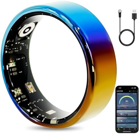 Mirlray Smart Ring for Women & Men, Smart Ring Health Tracker, Blood Oxygen & Heart Rate Monitor, Long Lasting Battery Sleep Ring, Waterproof Fitness Ring (Ti-Blue, 10) by Unknown