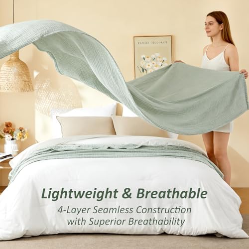 EMME Cotton Muslin Large Throw Blanket Couch Breathable Gauze Soft Lightweight Bed Blankets Adults (Heather Sage Green, 50"x70") - Image 5