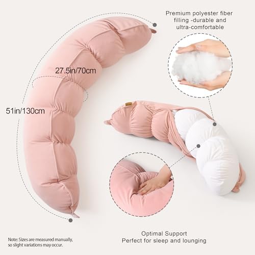 Peallow(Pat. Pend) – Long Round Body Pillow for Adults, Bolster Pillow for Sleeping, Soft and Supportive Pillow for Sleeping & Lumbar Support (Soft Pastel Pink, 39") - Image 3