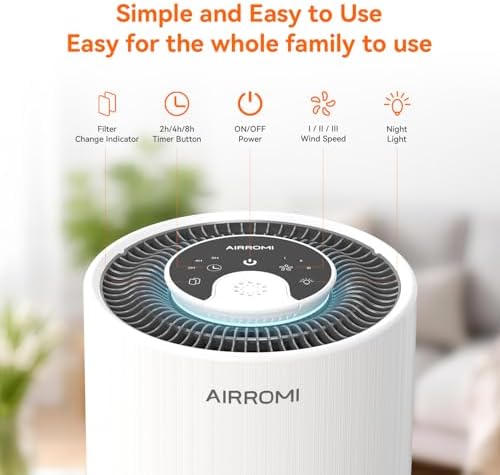 AIRROMI Air Purifier for Bedroom with HEPA 3-in-1 Filter, Pet Air Purifier for Home Cat Pee Smell, Covers Upto 990 Ft², Quiet 360° intake Air Cleaner for pet hair,allergies,Dust,Smoke A2001 White - Image 3