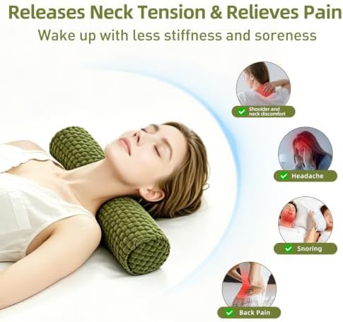 Cervical Pillow for Neck Pain, Memory Foam Neck Roll – Green - Image 3