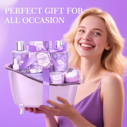 9Pcs Moisturizing Lavender Spa Bath Gifts Set - Spa Gift Baskets for Women - Image 4