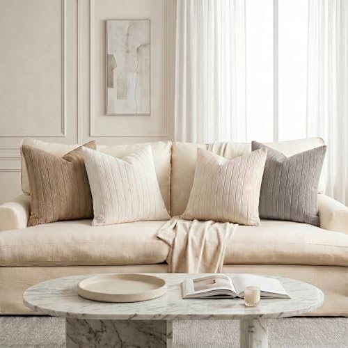 DEZENE 26x26 Grey Throw Pillow Covers Pack of 2 Soft Striped Corduroy Square Modern Neutral Pillow Cases for Couch Sofa Bedroom Living Room Home Decor - Image 7