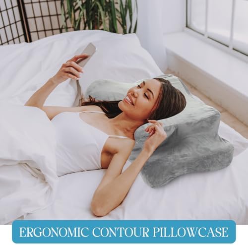 Hahafelt Cervical Neck Pillow Case Plush with Zipper, Gray, Standard Size - Image 3