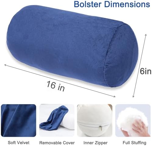 1 MIDDLE ONE Bolster Pillow with Removable Velvet Cover, Round Cylinder Neck Roll Pillow for Head, Back, Leg Support, Decorative Bed and Couch Pillow 16 x 6 Inches (Blue) - Image 2