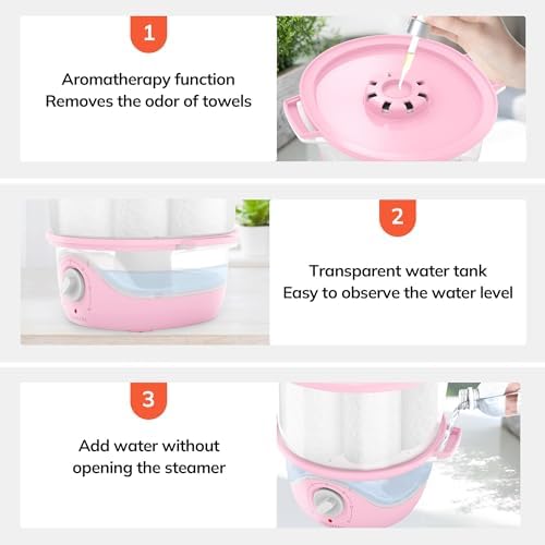 TASALON Pink Hot Towel Steamer for Facials, 5-Min Quick Heating Towel Warmer Machine, Portable Spa Salon Equipment with Aromatherapy for Massage - Image 2