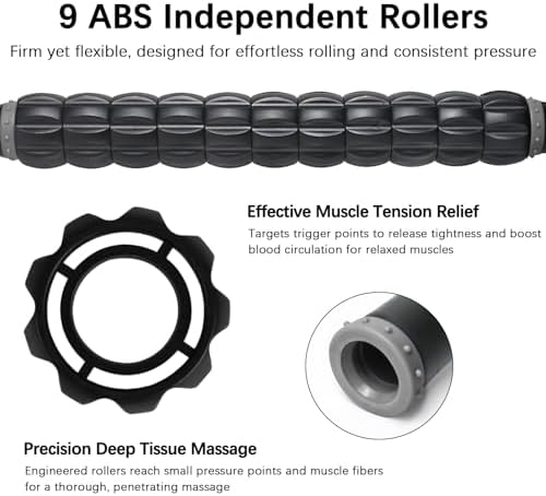 Muscle Roller Massage Roller Stick- Deep Tissue Fascia Blaster for Myofascial Pain Relief, Lymphatic Drainage & Body Sculpting, Handheld Physical Therapy & Recovery Tool (Gray Black-) - Image 3