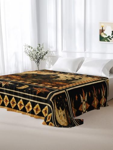 Halloween California King Flat Sheet Haunted Castle Flat Sheets Only Soft Bedding Top Sheets Hotel Quality Owl Pumpkin Cat Moon Plaid Cal King Bed Sheet for All Season Bedroom Dorm Halloween Decor - Image 6