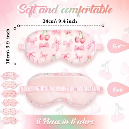 Cuffbow 6 Pack Fuzzy Sleep Masks Plush Eye Mask,Bow,Pink - Image 2