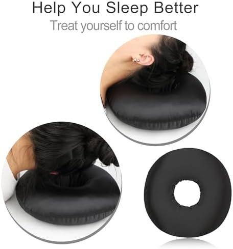 Silky Satin Piercing Pillow Ear Pillows Donut with Hole for Ear Pain CNH Piercing Pain Relief Sleeping Pressure Sore Side Sleepers Smooth Cooling Ear Guard Protector, Black - Image 3