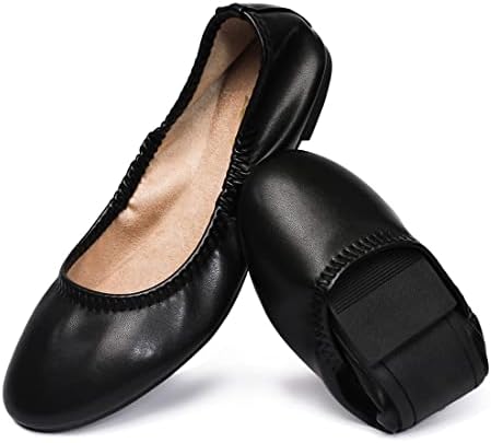LM Women's Ballet Flats Round Toe Slip On Flats Shoes Casual Dress Shoes Foldable Portable Travel Ballet Flat by LM