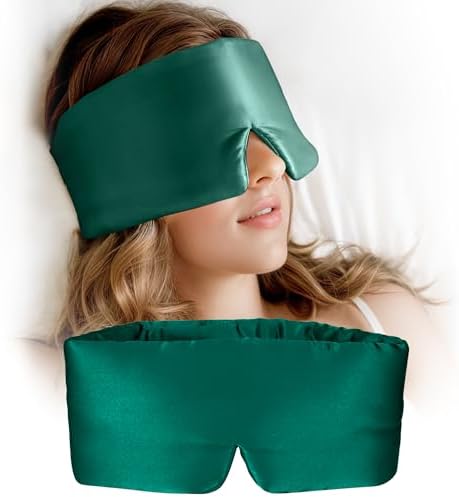 Silk Sleep Mask for Women and Men, Side Sleeper, 22 Momme Pure Mulberry Silk Total Blackout 100% Mulberry Eye Mask with Adjustable Headband Full Size, Eye Masks for Sleeping and Travel by Unknown