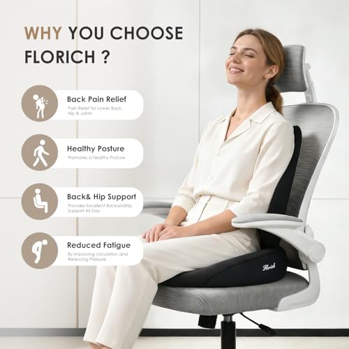 FLORICH Car Seat Cushion and Lumbar Support Pillow, Ergonomic Memory Foam Driving Seat Cushions for Back & Sciatica Pain Relief, Non-Slip Cushion for Car, Office, Truck, Wheelchair, Gaming Chair-Black - Image 6