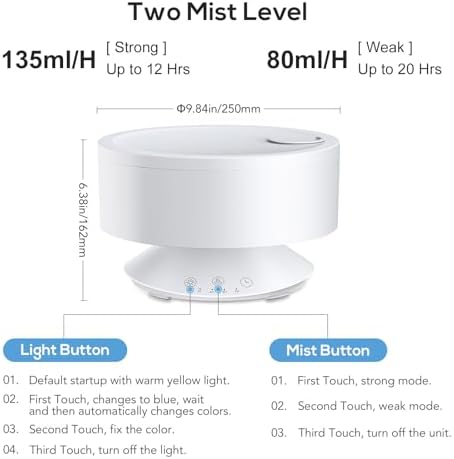 Humidifiers Easy to Clean,Essential Oil Diffuser, Colorful Night Light,Ultrasonic Top Fill Cool Mist Humidifiers for Bedroom Baby Plants,Ultra Quiet,Last up to 20 Hrs,1.6L,Levoair - Image 5
