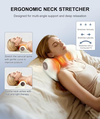 Neck Massager with Heat, Red Light & Vibration Adjustable, Heated Neck Stretcher with 3 Modes, Rechargeable Cervical Traction Device for Pain Relief & Muscle Relaxation, Gift for Women Men - Image 2
