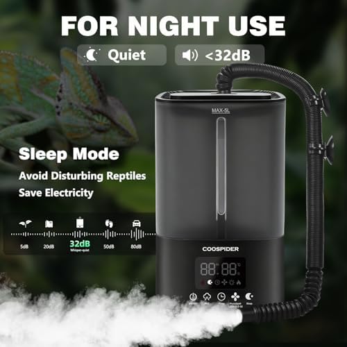 Coospider Reptile Fogger Humidifier, Automatic Humidifiers for Reptiles Tank, Terrarium Humidifiers with Dual Hose Timer Humidity Control, Reptile Mister for Amphibians Herps Vivarium (5L/1.32Gallon) - Image 2