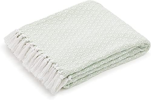 Americanflat 50x60 Throw Blanket - Soft and Breathable Cotton Throw Blanket for Couch, Bed, Chair - Decorative Blankets Perfect for Home or Outdoor Use - Light Green and White Mini Diamond Design - Image 2
