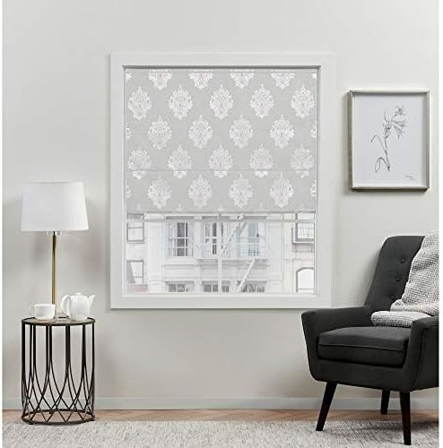 EXCLUSIVE HOME Marseilles Damask 100% Blackout Roman Shade, 27"x64", Silver by Chaps