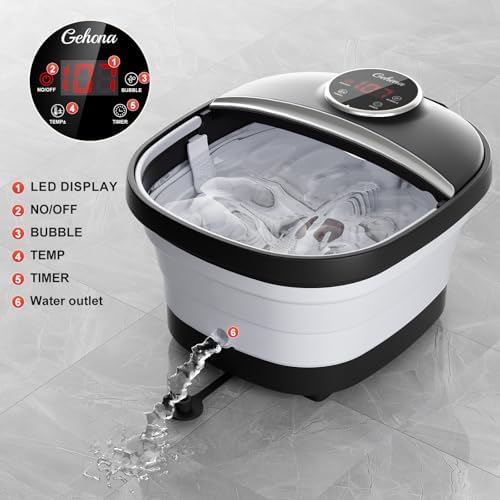 GEHONA Collapsible Foot Spa Bath with Heat,Foot Massager with Two Side Supports,Leakage Protector,Temperature Control,Bubbles,Red Light,Timer, Feet Spa Tub,Feet Soaker,Gifts (Black) - Image 4