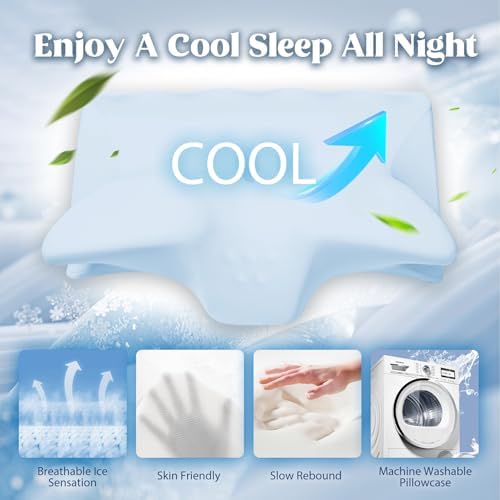 Cervical Pillow for Neck Pain Relief, Cooling Contour Memory Foam Pillows Support Odorless Ergonomic Neck Pillow Adjustable Orthopedic Bed Pillow for Side Back Stomach Sleeper with Pillowcase，Blue - Image 3