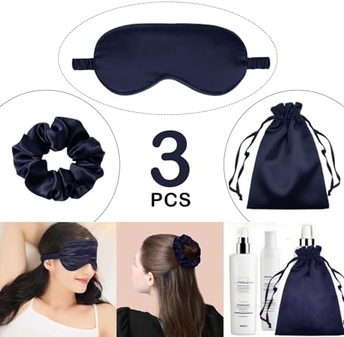 3Pcs Satin Eye Mask Silk Sleep Masks Set Silky Blindfold Eyeshade Blackout Eyes Cover Pouches Bag Scrunchy Wedding Gift - Image 2
