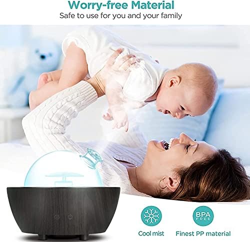 280ml Glass Essential Oil Diffuser Aromatherapy Diffusers Ultrasonic Cool Mist Humidifier with 2 Mist Modes & 7 Color LED Lights and Waterless Auto Shut-Off for Home Office Spa Bedroom,Dark Wood Grain - Image 4