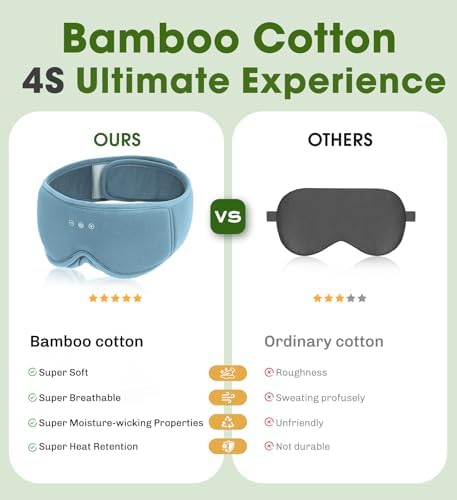 Sleep Mask with Bluetooth Headphones - Sleep Headphones for Side Sleeper Blackout Eye Mask for Sleeping 3D Contoured Sleep Eye Cover Headband Ear Plugs Low Noise Hook (Blue) - Image 2