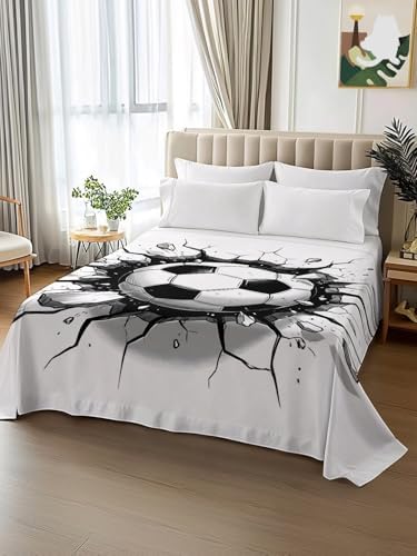 Full Flat Sheet 3D Sports Flat Sheets Only Soft Breathable Microfiber Bedding Top Sheets Luxury Hotel Quality Soccer Break Through Wall Full Bed Sheet for All Season Bedroom Dorm Home Decor - Image 2