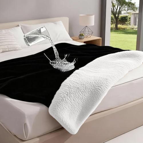 Tisancy Black Waterproof Bed Blanket, 50'' x 60'' Portable Double Side Leakproof Sherpa Flannel Fleece 3 Layer Lightweight Blanket for Home Care Protection, Absorbs 33oz - Image 5