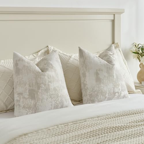 FUTEI Pack of 2 Faux Cashmere Throw Pillow Covers 24x24 Inch, Beige White - Image 5
