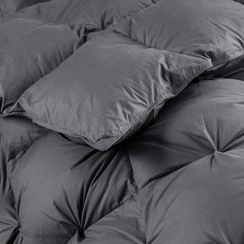 Luxurious Heavyweight Goose Down Feather Fiber Comforter Duvet Insert, Exquisite Gray Pinch Pleat Design, Super King 120 x 120, Premium Baffle Box 100% Egyptian Cotton, 85 oz Fill Weight - Image 7