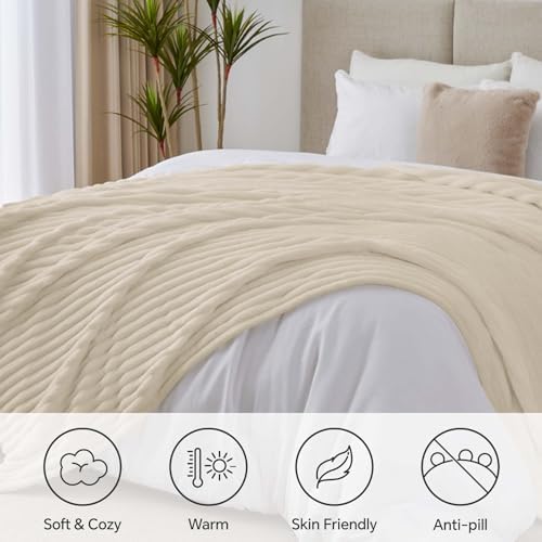 BEDELITE Ribbed King Size Blanket for Bed, Beige, 108"x90" - Image 2