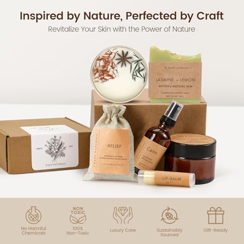 Bath Gift Set, Spa Gifts for Women, Self Care Products for Women, Jasmine & Lemon Soap Bar, Calm Pillow Mist, Bath Bomb & Shower Steamer, Body Butter and Lip Balm - Image 2