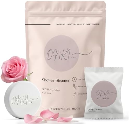 Rose Shower Steamers Aromatherapy 6 Pack – Rose Shower Steamer for Relaxation, Self Care & Stress Relief – Floral Spa Shower Bombs for Women & Men, Individually Wrapped by OnkiSpa