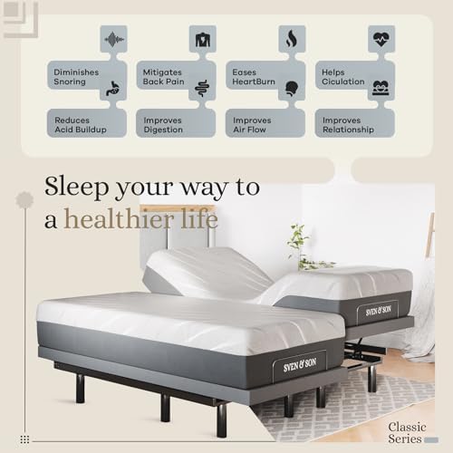 Sven & Son Classic Adjustable Bed Base, Head and Foot Lift, Massage, Under-Bed Lights, USB, Gel Memory, Zero Gravity Smart Frame - Split King + 12 inch Memory Foam Matt (Medium) - Image 3